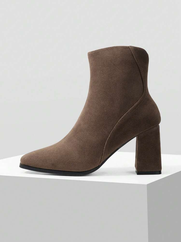 MOTF PREMIUM WOMEN'S FASHION COMMUTER SIMPLE VERSATILE SOLID COLOR ZIPPER FRONT CHUNKY HEEL ANKLE... | SHEIN