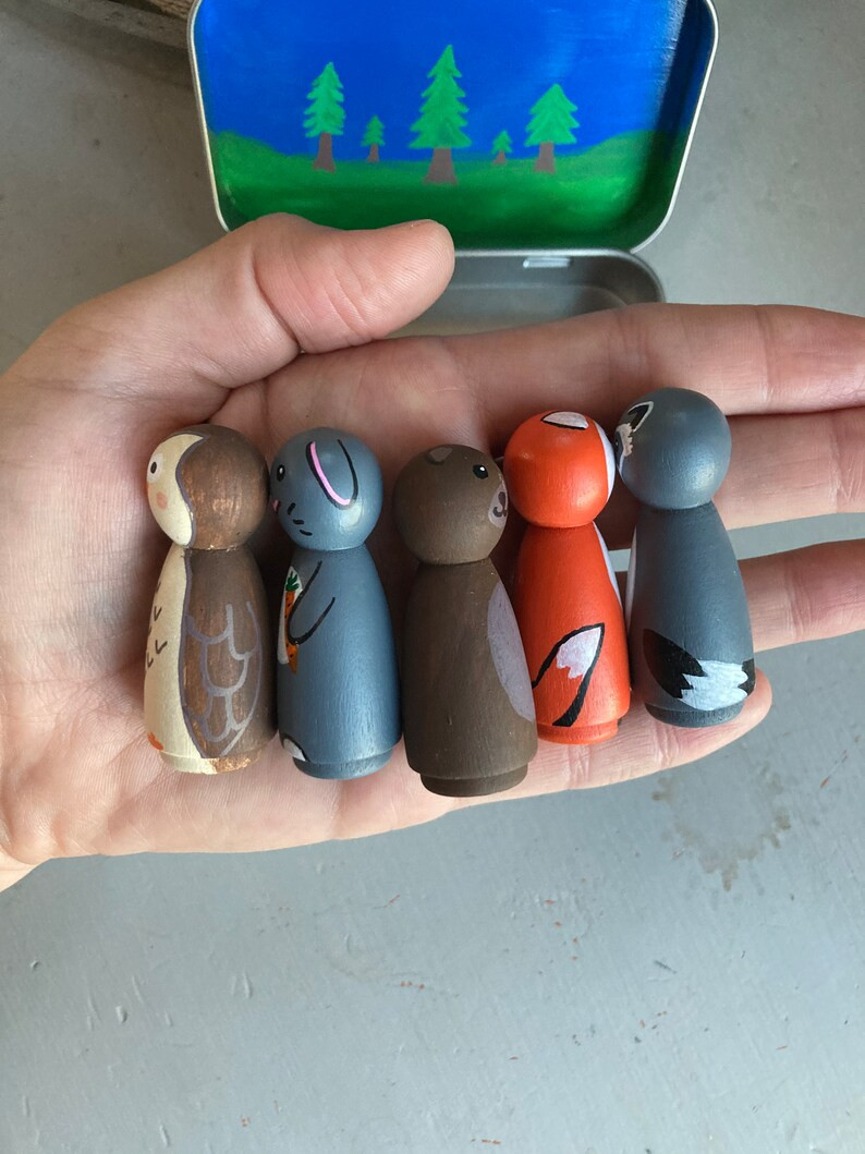 woodland animal peg doll tin/ peg dolls / quiet tin | Etsy (US)