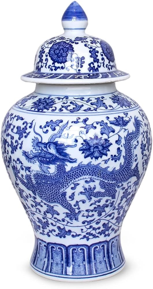 Dahlia Blue and White Vase, Handmade Chinese Porcelain Flower Vase, Dragon Motif #6, Ginger Jar 1... | Amazon (US)