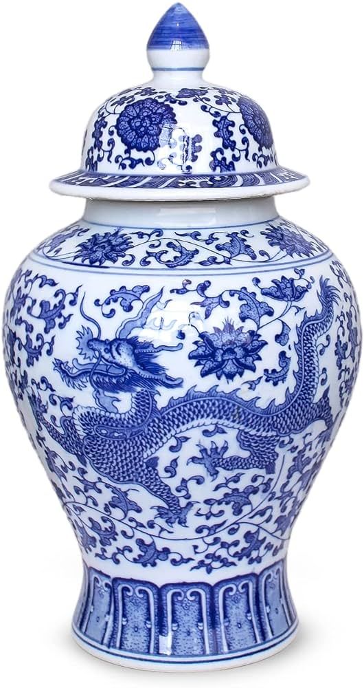 Dahlia Blue and White Vase, Handmade Chinese Porcelain Flower Vase, Dragon Motif #6, Ginger Jar 1... | Amazon (US)