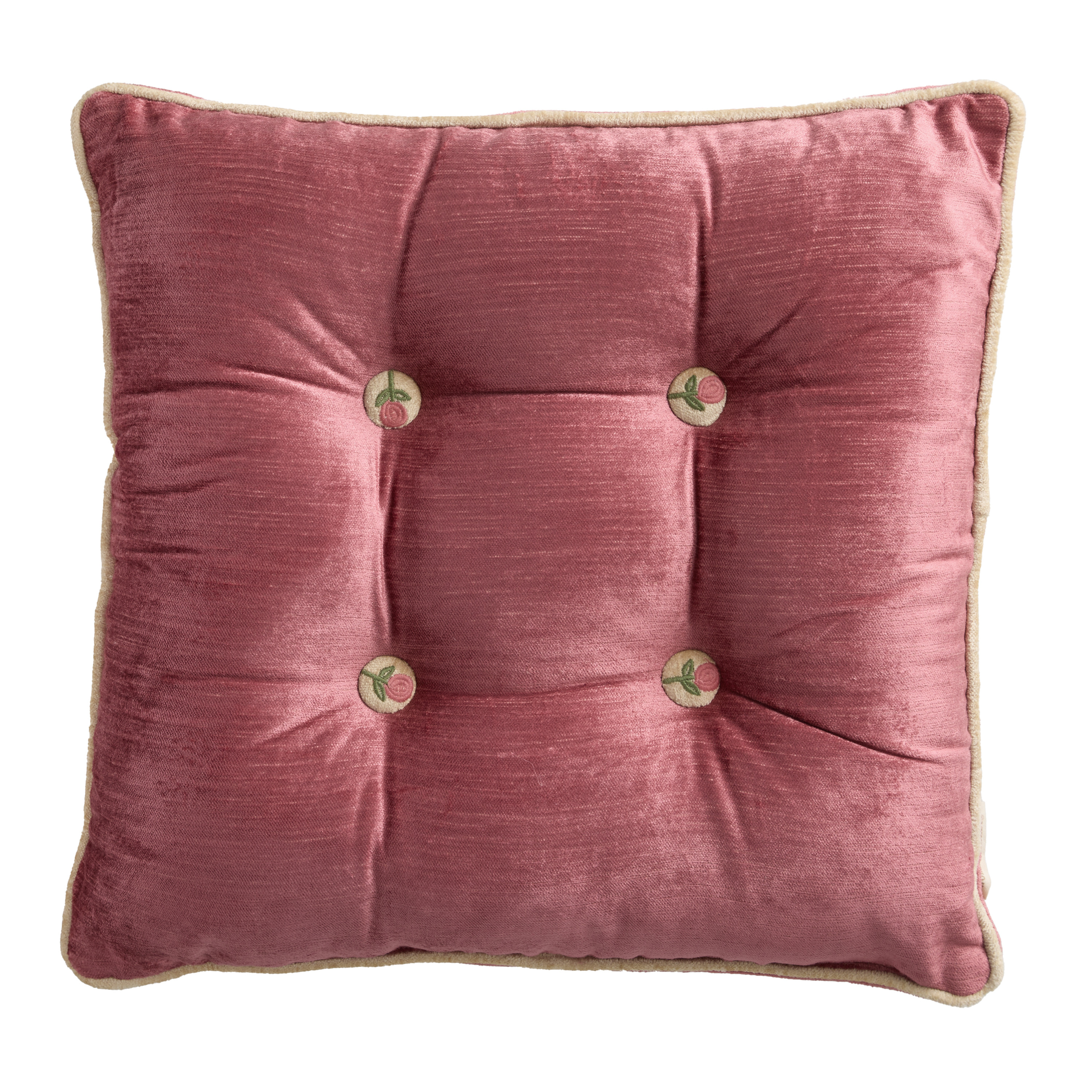 Pink and Champagne Velvet Floral Tufted Throw Pillow | World Market