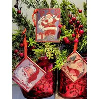 Vintage Santa Ornaments, Retro Gift Tags, Ornament Set, Christmas Gift, Decor, Decor | Etsy (US)