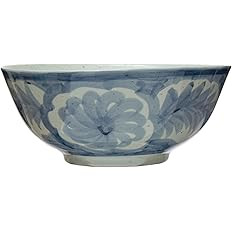 Creative Co-Op Hand Painted Stoneware Floral Design, Blue and White Bowl | Amazon (US)
