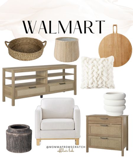 Walmart home finds, tv stand, dresser, pillow, cutting board, vase, outdoor pots, basket tray, accent chair

#LTKhome #LTKstyletip #LTKsalealert