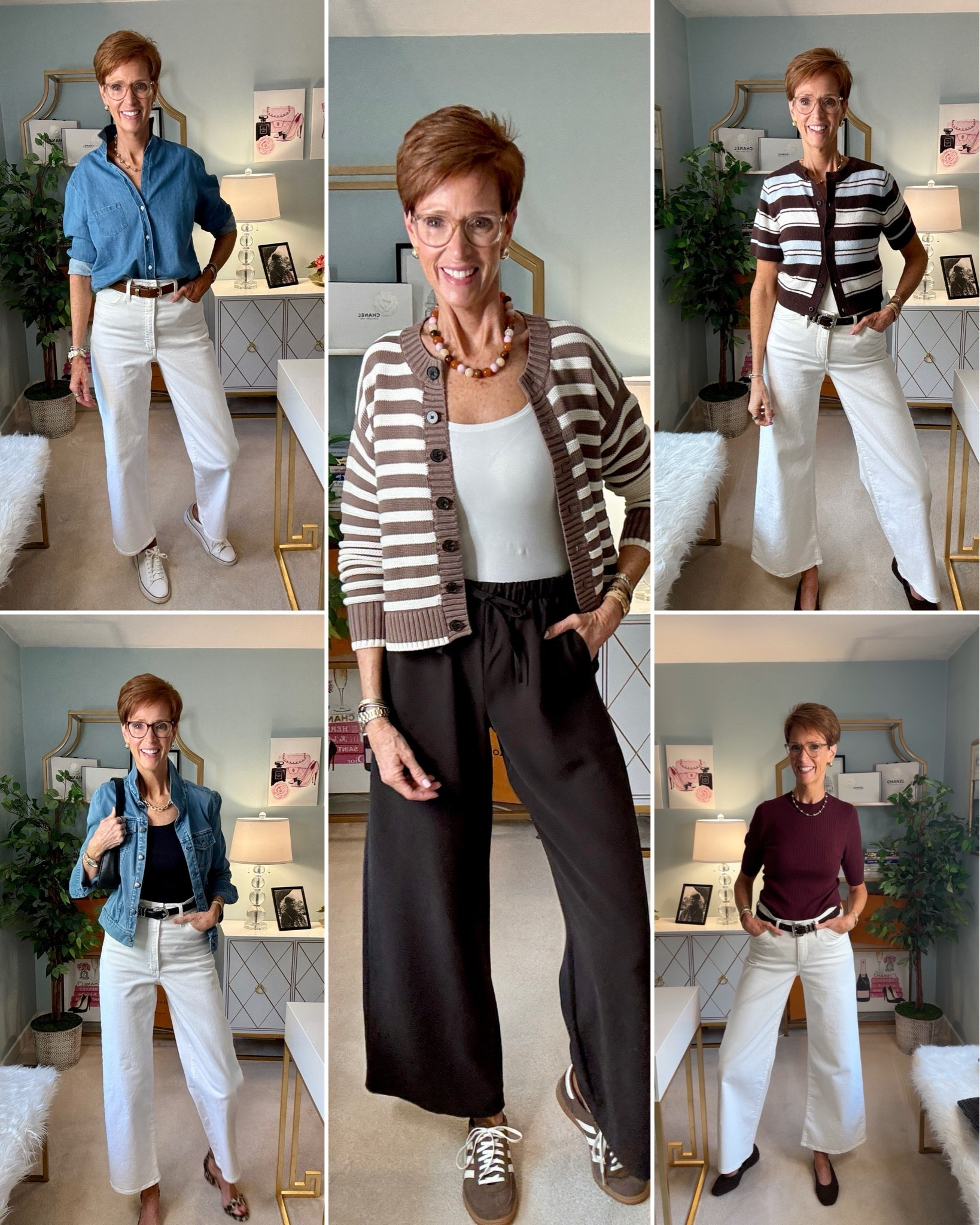 Apparently I meant it when I said I wasn't putting away my white jeans after Labor Day.

Four of the five outfits I actually wore this week included the same pair of white jeans — styled with denim, black, cranberry, soft brown and early fall layers.

And THAT is why I keep talking about wearing white jeans into fall. You don't necessarily need different clothes when the season starts to change. Sometimes you just need to change what you're wearing with them.

This week's real-life outfits went from casual white jeans and sneakers to leopard heels, suede flats, fall cardigans and rich cranberry. Easy, classic, wearable outfits for that in-between September weather when it doesn't quite feel like summer OR fall.

Now I want to know which one you'd actually wear.
Vote 1, 2, 3, 4 or 5 below — and save this for the next time you're tempted to pack away your white jeans.

And send it to the friend who still insists white after Labor Day is against the rules.

#WhiteJeansOutfits #FallOutfitIdeas #StyleOver50 #Over50Style

#LTKootd #LTKOver40 #LTKTall