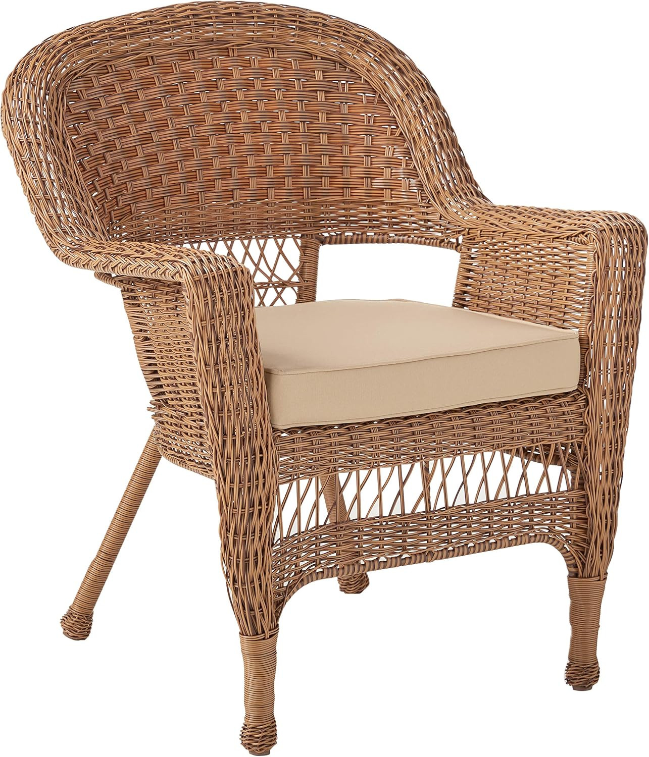 Jeco Wicker Chair with Tan Cushion, Set of 2, Honey/W00205- | Amazon (US)