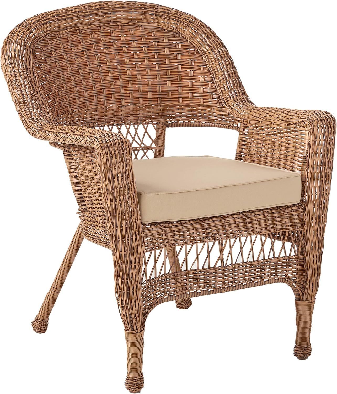 Jeco Wicker Chair with Tan Cushion, Set of 2, Honey/W00205- | Amazon (US)