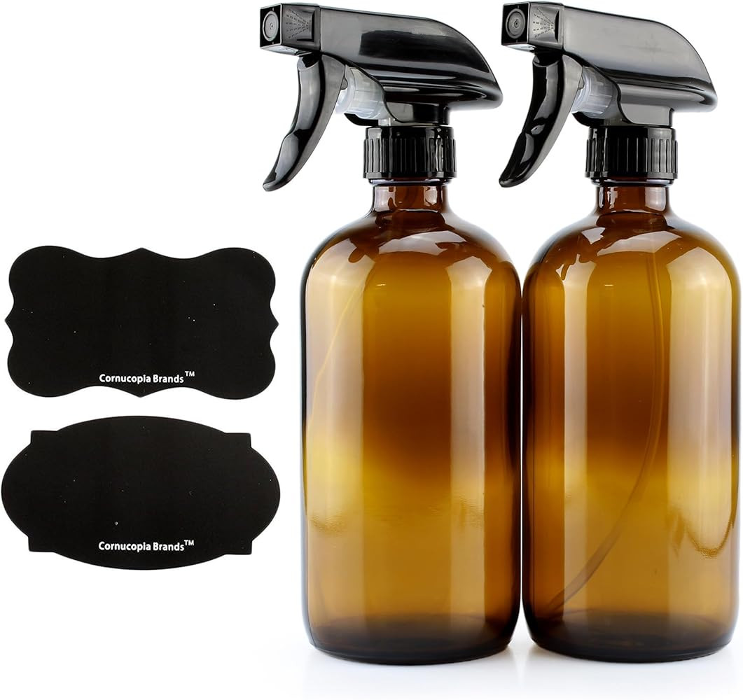 Cornucopia 16oz Amber Glass Spray Bottles w/Reusable Chalk Labels (2 Pack), Heavy Duty Mist & Str... | Amazon (US)