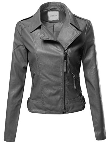Classic Biker Jacket Various Colors Charcoal Gray Size L | Amazon (US)