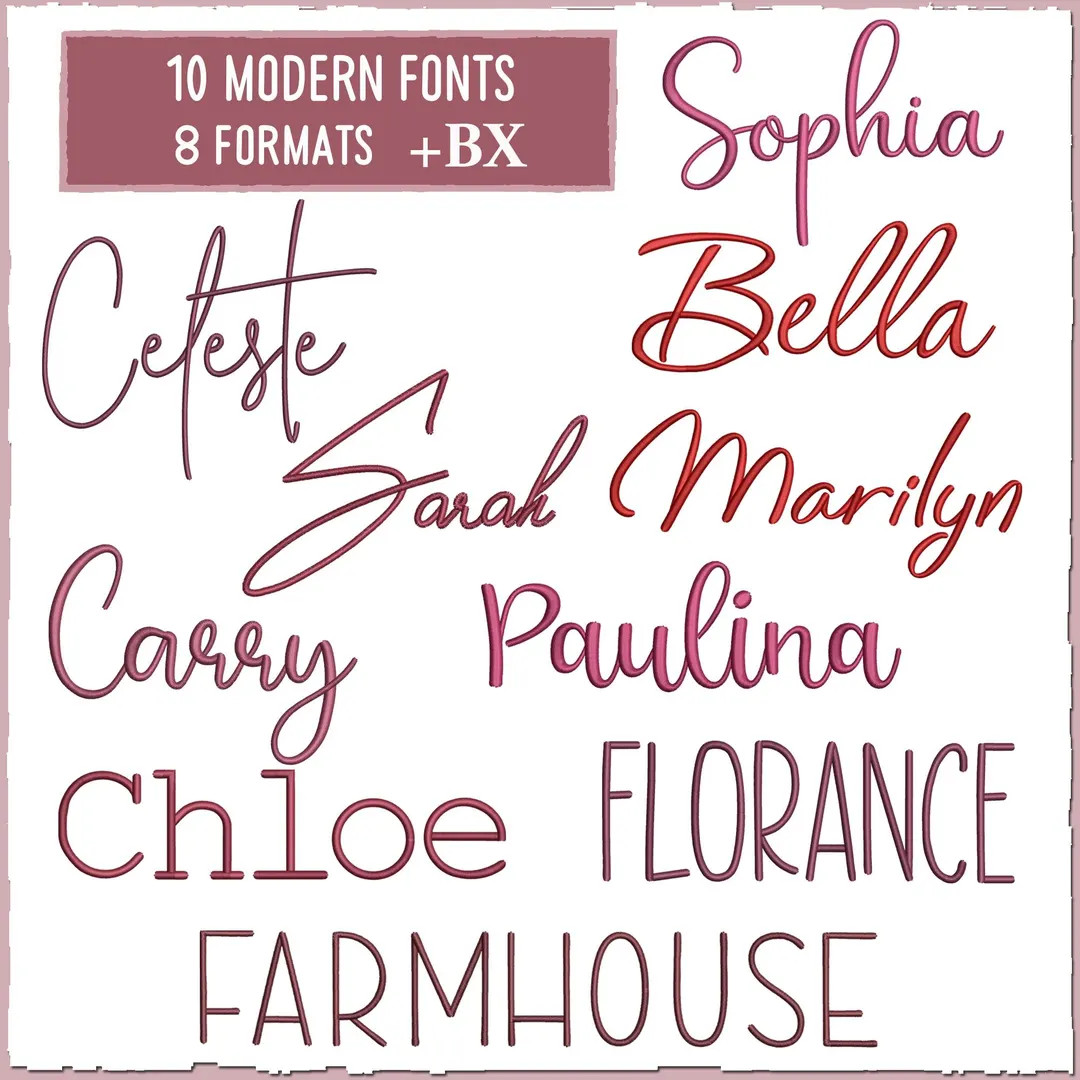 10 Modern embroidery font bundle , BX Script cursive farmhouse block embroidery fonts , Machine e... | Etsy (US)