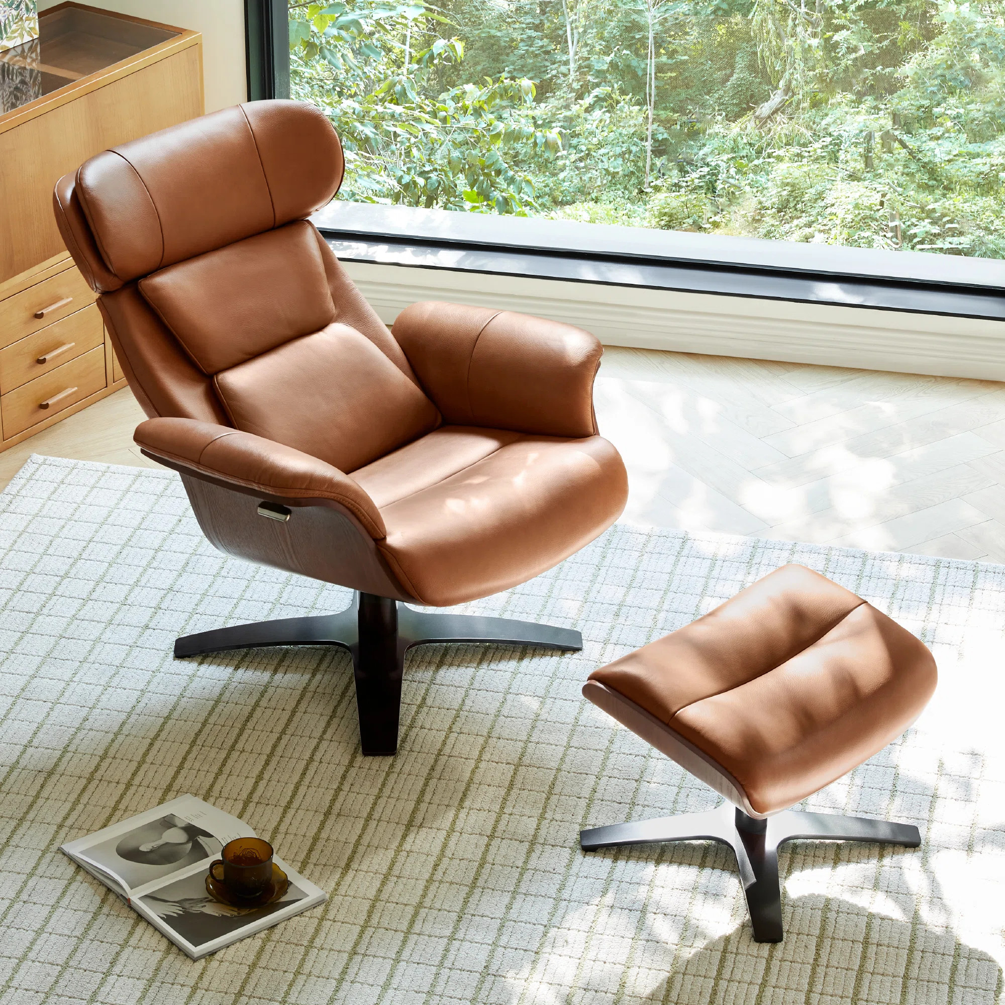 Genuine Leather Reclining Swivel Chair And Ottoman | Wayfair North America