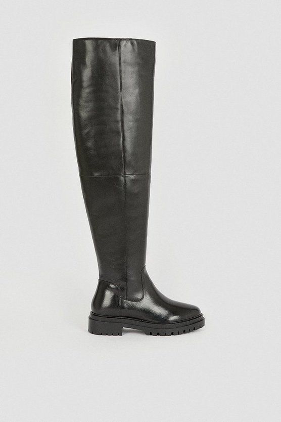Leather Flat Over The Knee Boot | Karen Millen UK + IE + DE + NL