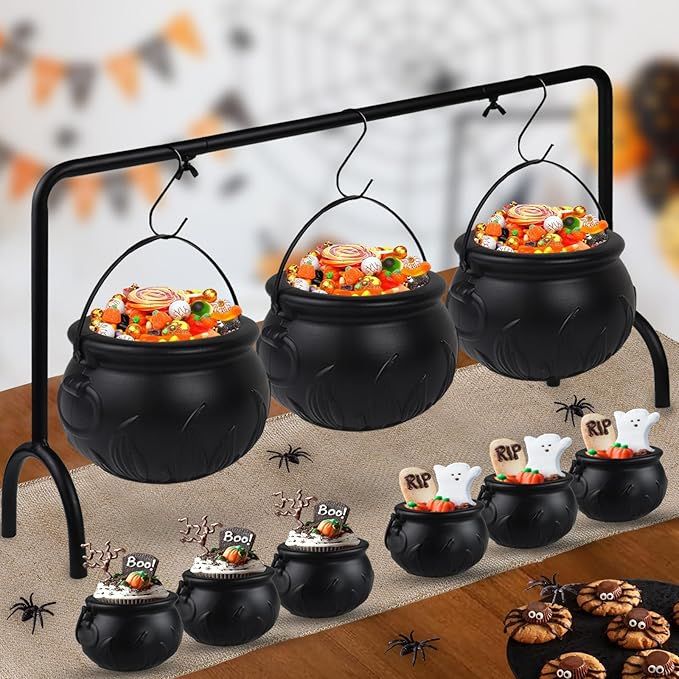 Cauldron Halloween Decor - 9 pcs Large and Mini Plastic Hanging Cauldrons Serving Set - Spooky Bl... | Amazon (US)