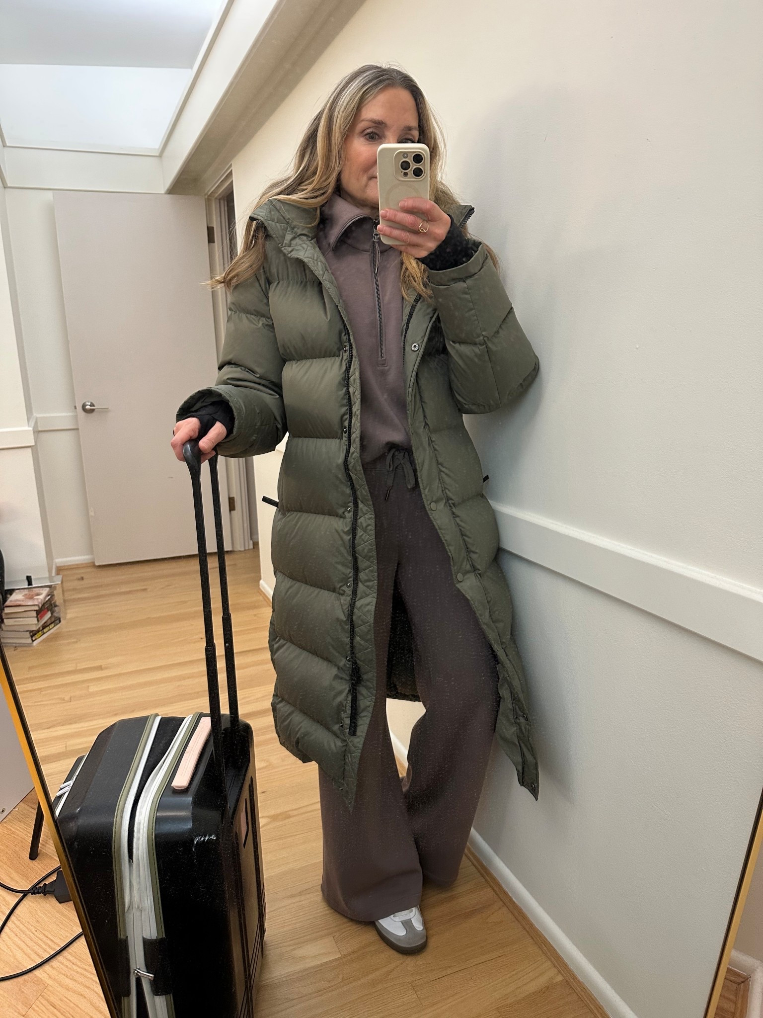 Travel day outfit! Spanx AirEssentials matching set and Quince long down puffer coat  

#LTKootd #LTKTravel #LTKOver40