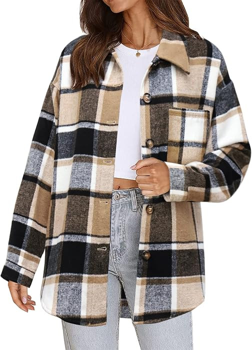Beaully Women's Flannel Plaid Shacket 2026 Fall Button Down Shirt Jacket | Amazon (US)