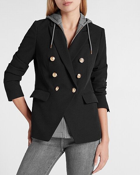 Supersoft Twill Double Breasted Blazer With Built In Hoodie | Express