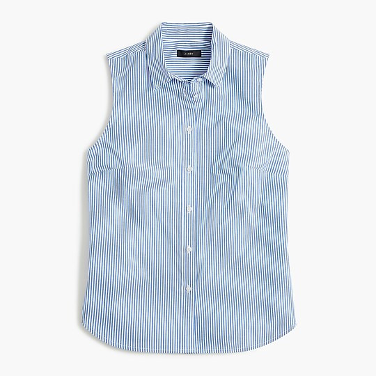 Sleeveless signature fit shirt in banker stripe | J.Crew Factory