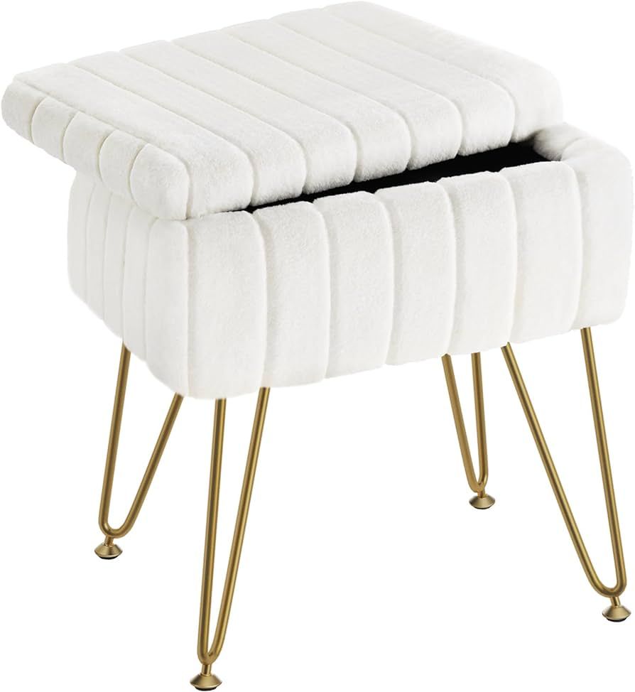 Greenstell Vanity Stool Chair Faux Fur with Storage, 15.7"L x 11.8"W x 19.4"H Soft Ottoman 4 Meta... | Amazon (US)