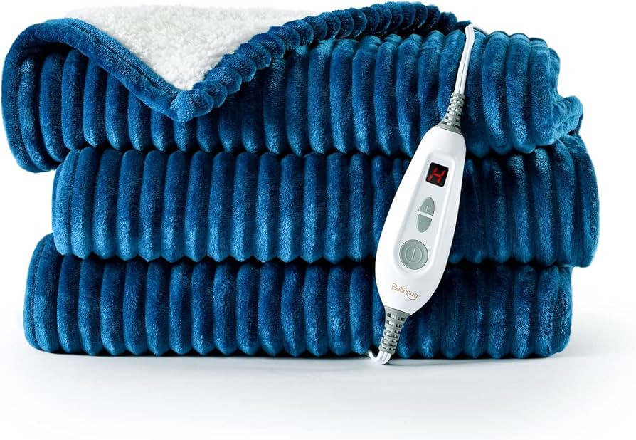 Bearhug Electric Blanket Heated Throw, 50"x60" Ribbed Flannel & Sherpa Fast Heating Blanket, 6 He... | Amazon (US)