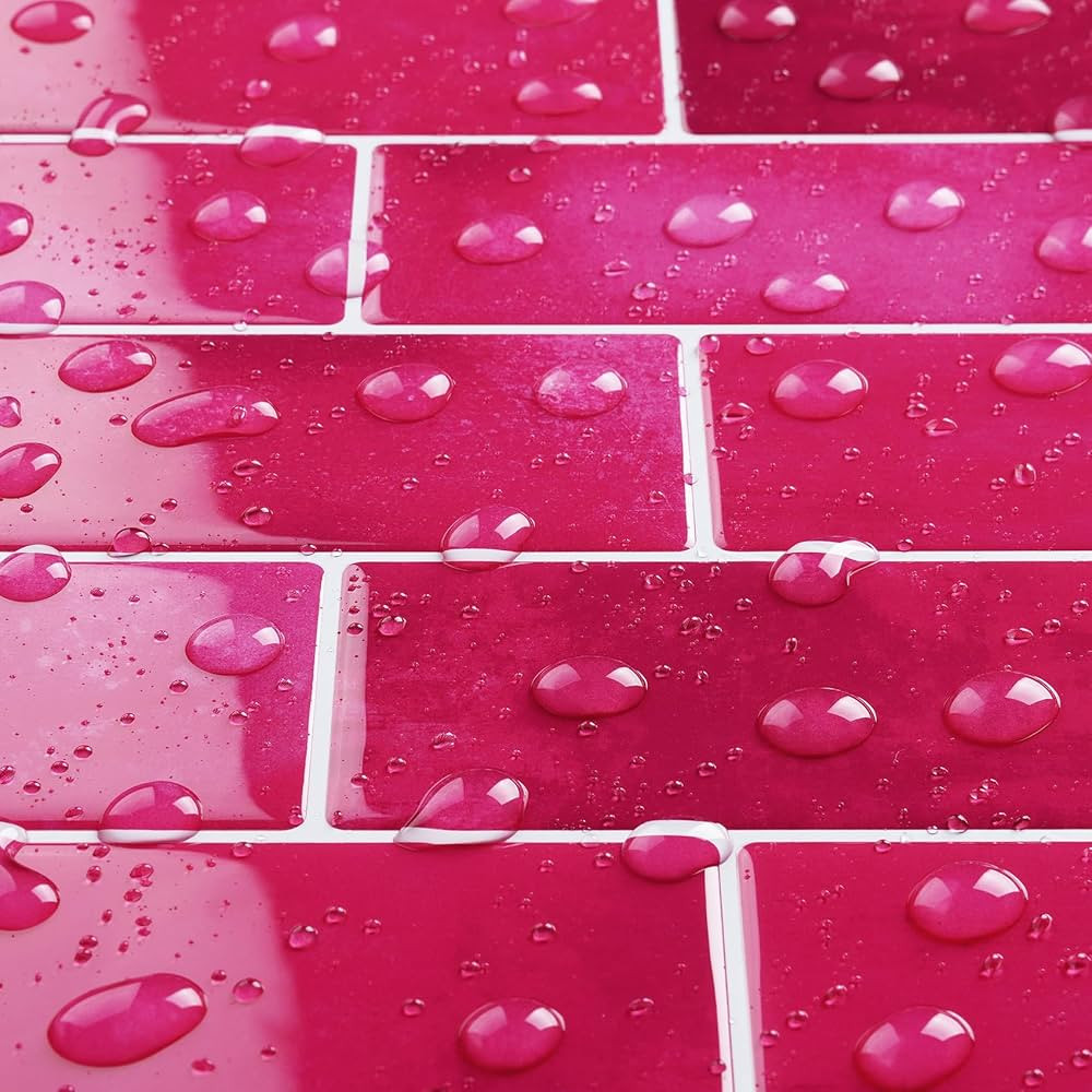 Livelynine Hot Pink Subway Tile Peel and Stick Backsplash Vinyl Kitchen Back Splash Stick on Tile... | Amazon (US)