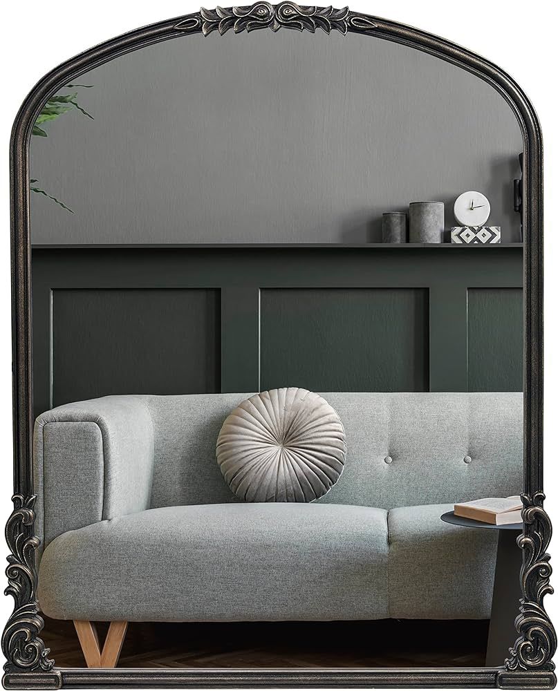 28.4x35 Inch English Estate Carved Arch Wood Wall Mirror, Antique Black, Mirror for Entryway, Liv... | Amazon (US)