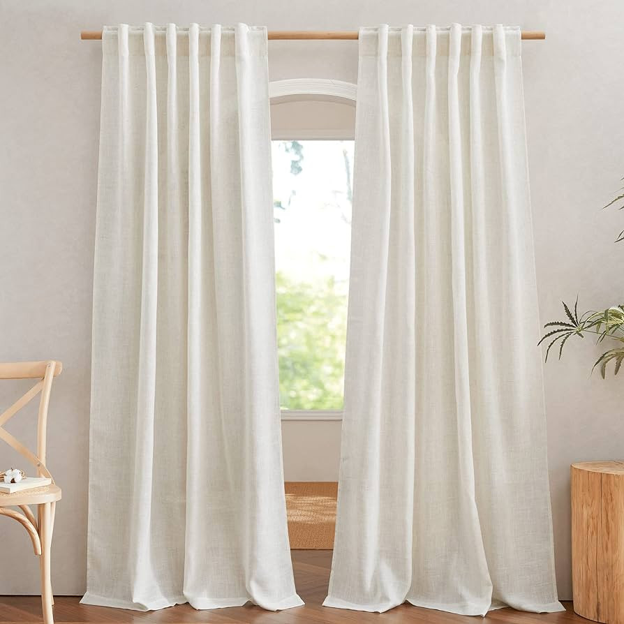 NICETOWN Flax Linen Curtains 84 inch Long, Rod Pocket & Back Tab Semi Sheer Vertical Drapes Priva... | Amazon (US)