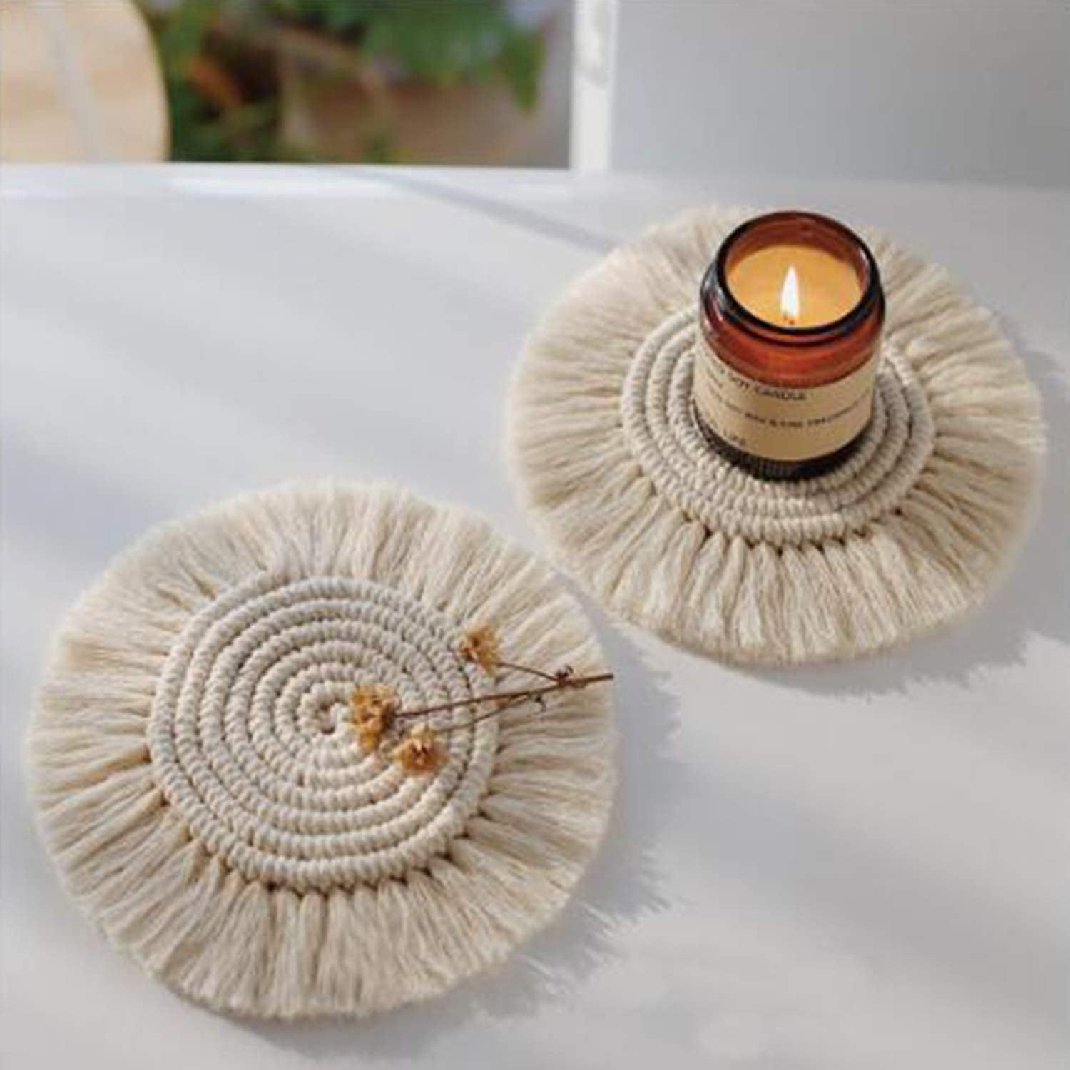 6pcs Handmade Macrame Coasters Set, Boho Woven Coaster, Cotton Rope Braided Placemats with Tassel... | Amazon (UK)