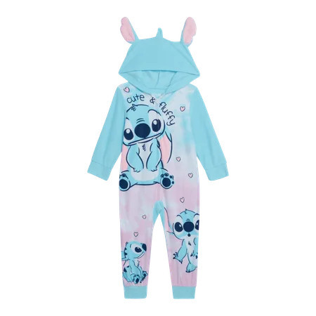 Disney Girls Pajamas - Frozen Lilo & Stitch Soft Fleece Faux Fur Hooded Onesie Sleepwear (4-10) | Walmart (US)