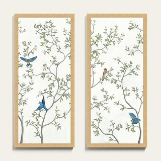 Sweet Chinoiserie Bird Botanical Painting Framed Giclee Linen Print | Ballard Designs, Inc.