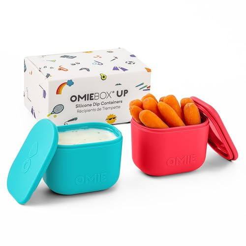 OmieBox UP (2 pack) Leakproof Dips Containers To Go, Salad Dressing Container, Condiment Container with Lids - Food Safe Silicone - 4.5 ounces (Pink/Teal) | Amazon (US)