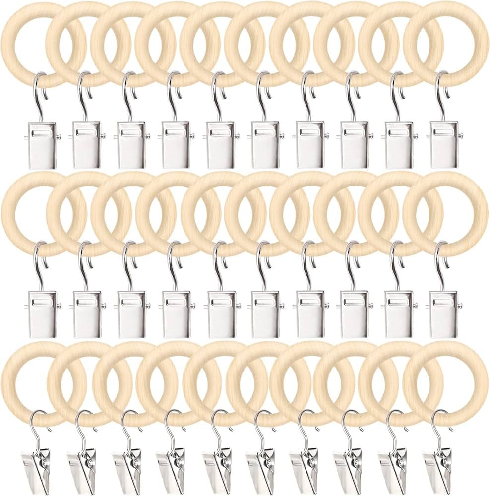 POVETIRE 30 Pack 2.5 Inch Wood Rings with Clips for Hanging Baby Headband Hair Accessories Baby B... | Amazon (US)