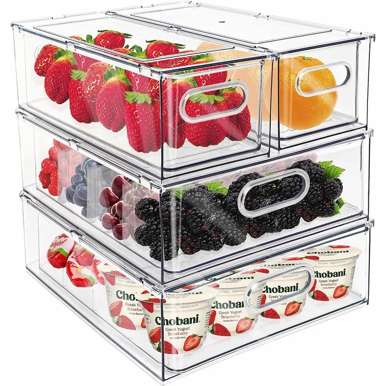 BOTUI Fridge Drawer Pull Out Stackable Bins with Handle Clear Refrigerator Drawers Organizer Food... | Walmart (US)