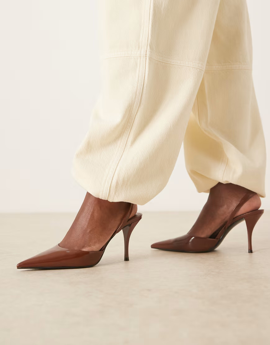 Mango slingback pointed heels in dark brown | ASOS (Global)