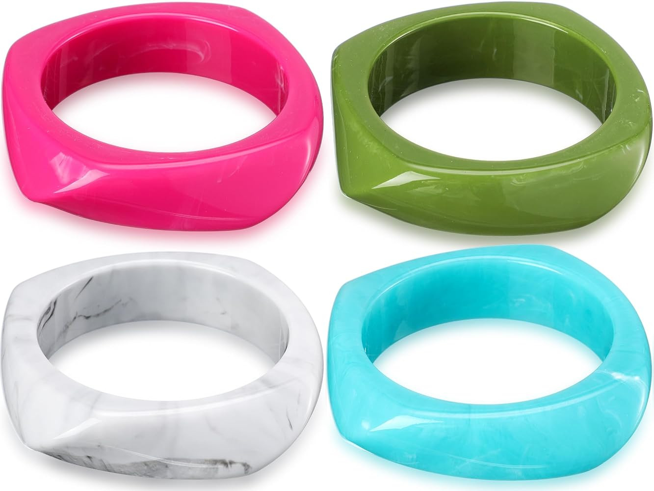 4 pulseras cuadradas coloridas de resina acrílica, pulseras anchas geométricas irregulares para... | Amazon (US)