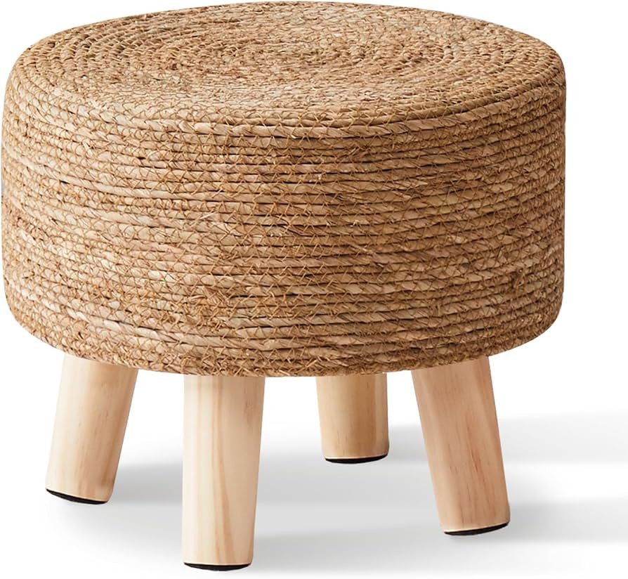 Cpintltr Foot Stool Natural Seagrass Hand Weave Poufs Round Ottoman for Couch Desk Soft Step Stoo... | Amazon (US)