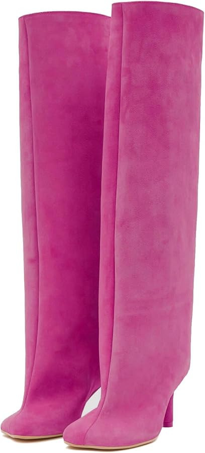 Knee High Boots Wide Calf Women Long Suede Square Toe Bootie Tall Cute Slouchy Fashion Boots Ladi... | Amazon (US)