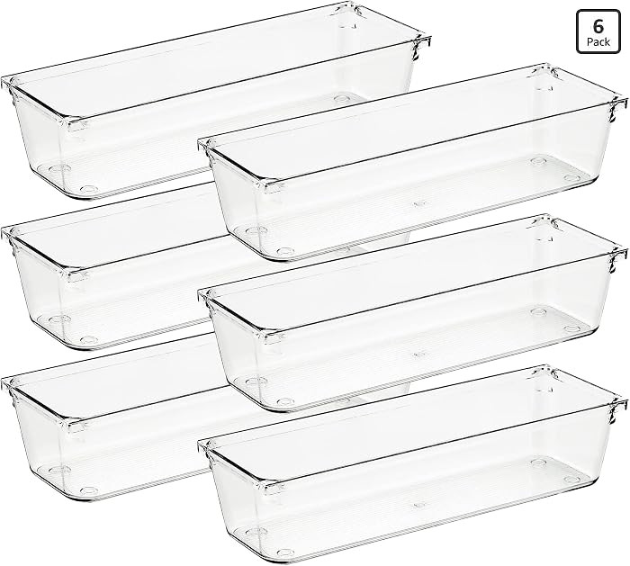 Ravinte 6 Pack Drawer Organizer - 3" X 9" Plastic Storage Bins, Acrylic Organizers with Non-Slip ... | Amazon (US)