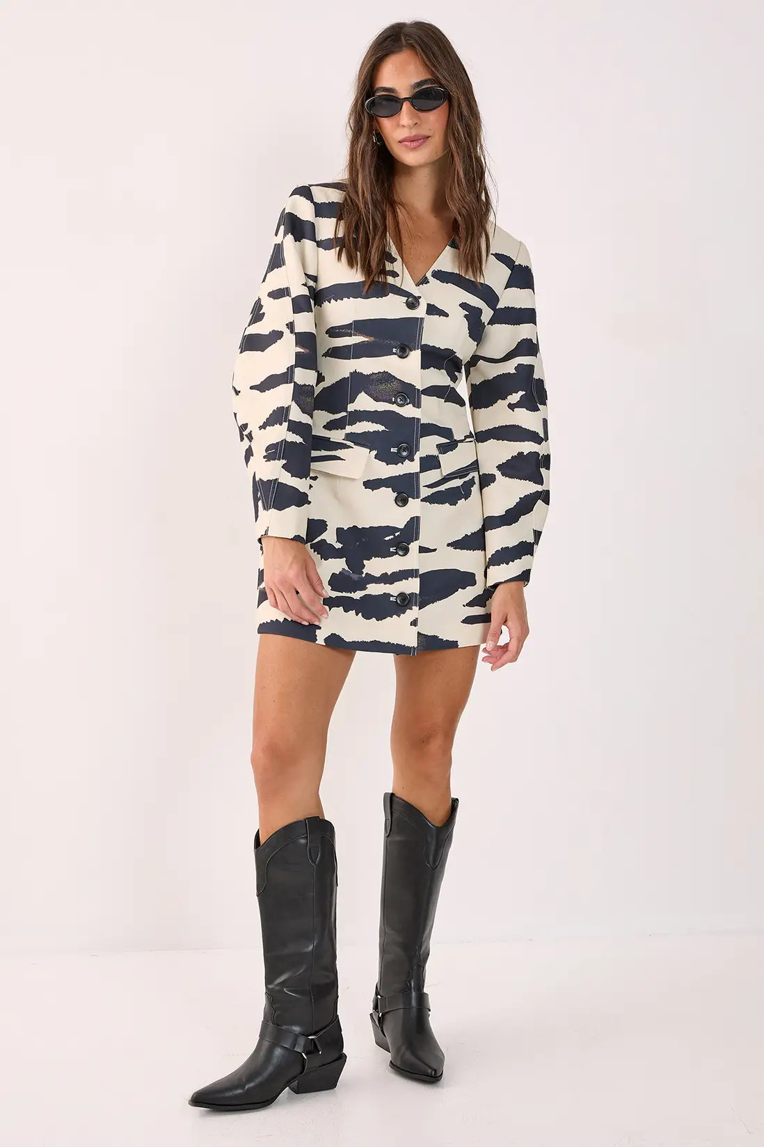 Butter Nasty Gal Tiger Plunge Cocoon Sleeve Tailored Mini Dress | Boohoo | Boohoo.com (UK & IE)