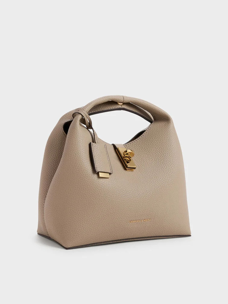 Chance Turn-Lock Bucket Bag - Taupe | Charles & Keith UK