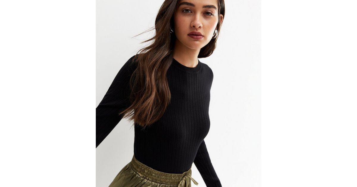 Black Ribbed Knit Crew Neck Jumper | New Look | New Look (UK)