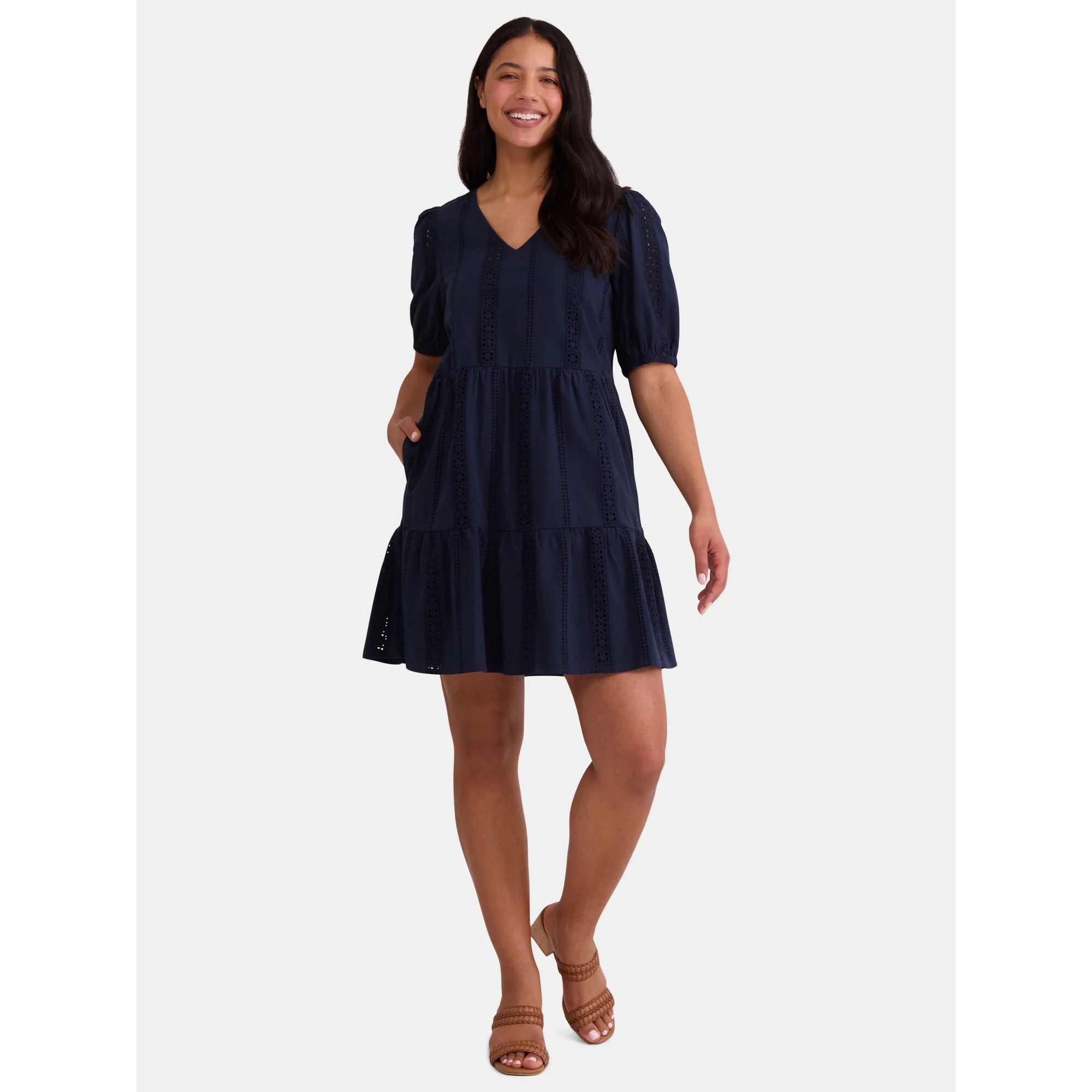 Time and Tru Women's Short Sleeve Eyelet Dress, Sizes XS-XXXL | Walmart (US)