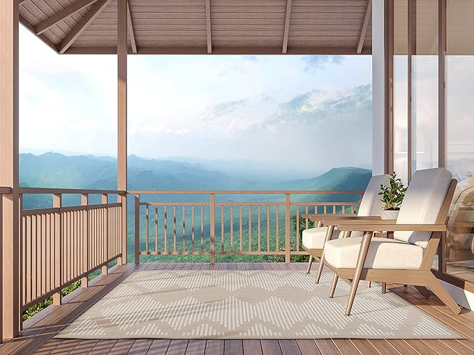 Beverly Rug Waikiki Collection Indoor/Outdoor Stripes Area Rug, 7'10" X 10'0" - Beige / White - W... | Amazon (US)