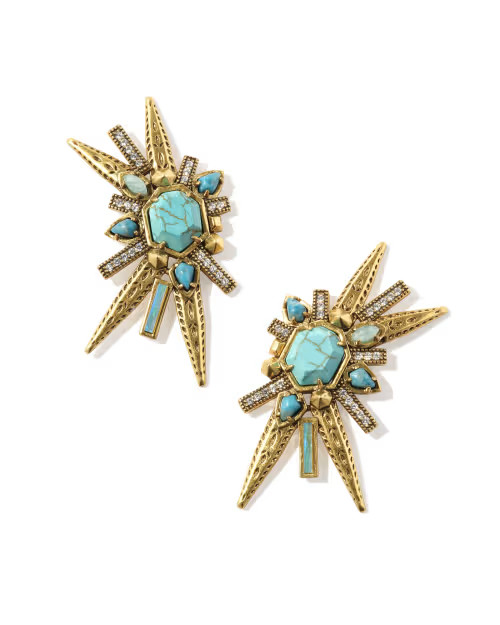 Serayah Vintage Gold Statement Stud Earrings in Teal Mix | Kendra Scott