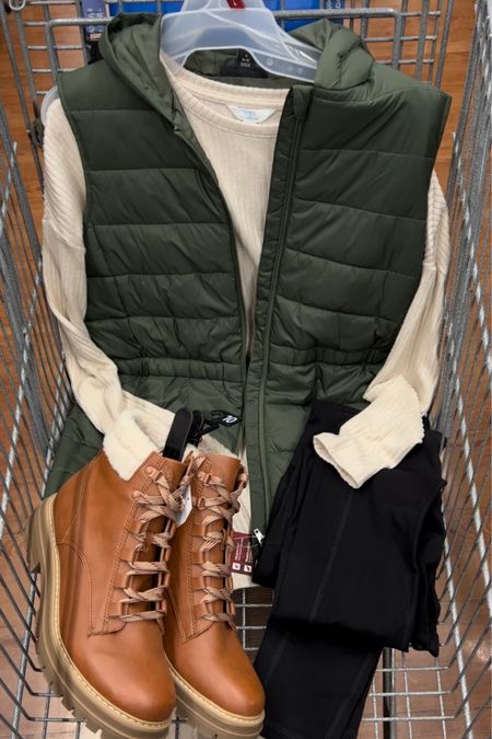 Walmart fall outfit with this soft tunic top and long hooded puffer vest, the quality of this vest is top notch! Warm, not bulky, love that it’s cinched at the waist. I got my usual size small in top and vest; sizes up to medium in leggings. Boots tts, if between size up to wear with thick winter socks. #walmartfashion 

#LTKfindsunder50 #LTKfindsunder100 #LTKstyletip