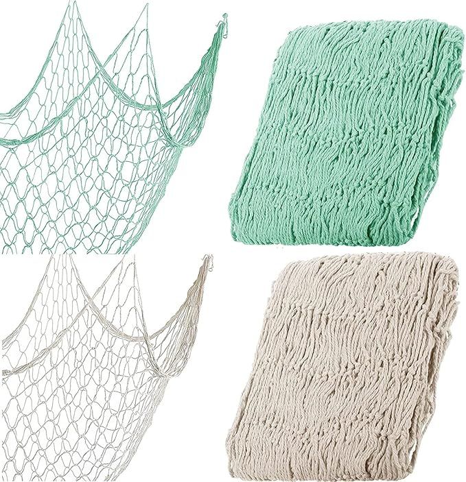 2 Pieces Fish Net Decorative Ocean Themed Wall Hanging Cotton Fishnet Decor for Mermaid, Starfish... | Amazon (US)