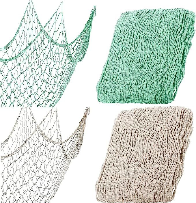 2 Pieces Fish Net Decorative Ocean Themed Wall Hanging Cotton Fishnet Decor for Mermaid, Starfish... | Amazon (US)