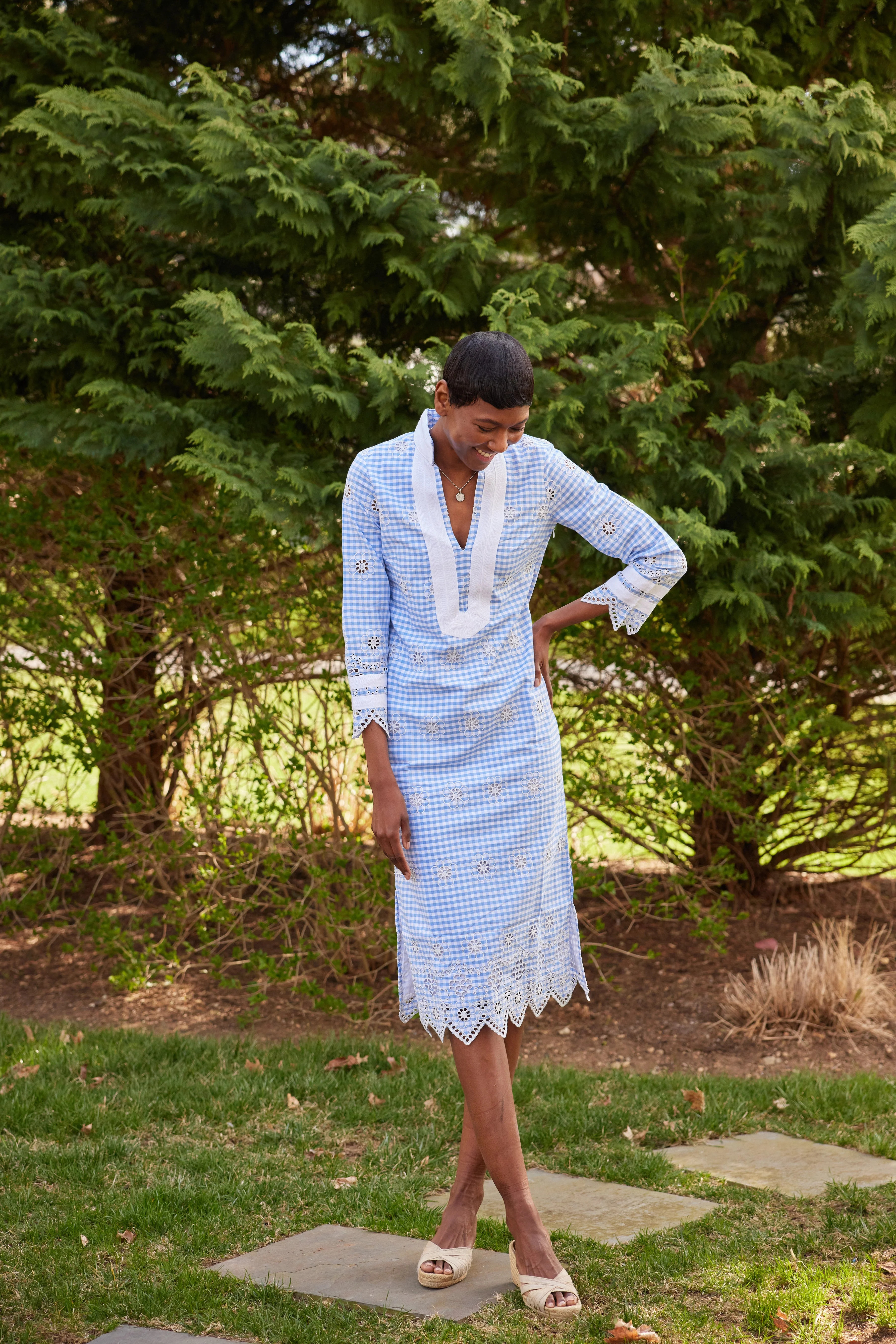 Blue Gingham Long Sleeve Classic Midi Tunic | Sail to Sable