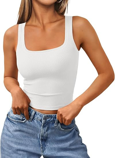 Trendy Queen Women's Summer Square Neck Tank Tops Workout Cropped Ribbed Summer Camisole Sleevele... | Amazon (US)