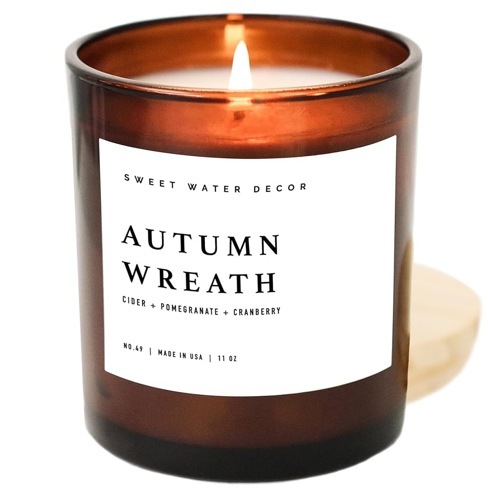 Sweet Water Decor Autumn Wreath Soy Candle | Cranberry, Apple Cider, Spice | Fall Scented Candle ... | Amazon (US)