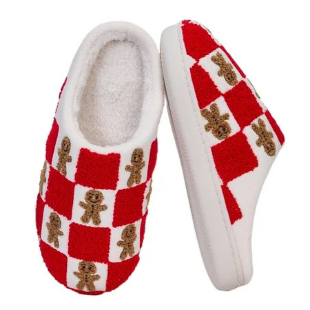 Christmas Gingerbread Man Checkerboard Slippers for Women Men Fuzzy Winter House Shoes for Christmas New Year Gifts (44-45) | Walmart (US)
